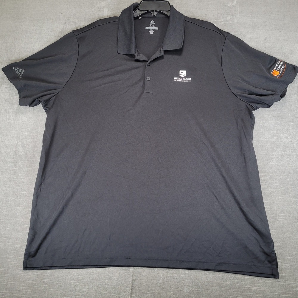 Adidas Golf Mens 3XL Black Wells Fargo Championship‎ Polo Shirt Short Sleeve